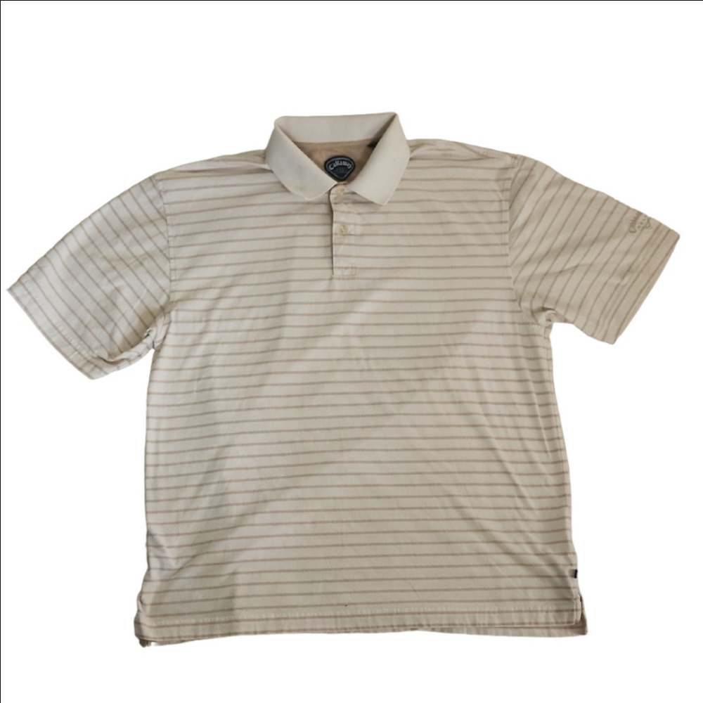 3/$20 Callaway Golf Cream & Tan Striped Polo Shirt